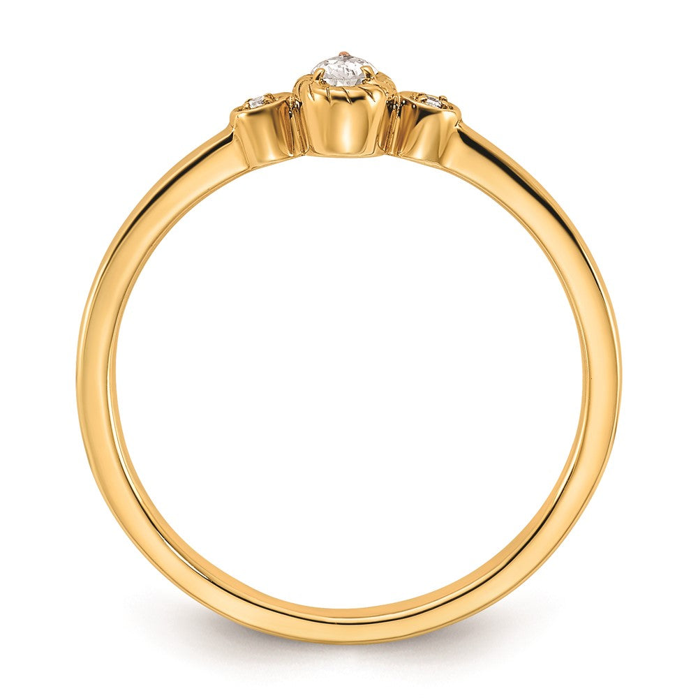 0.10ct. CZ Solid Real 14k Polish Petite Rope Edge Pear Complete Dia Ring