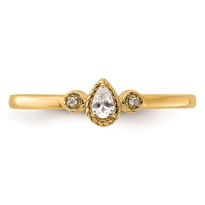0.10ct. CZ Solid Real 14k Polish Petite Rope Edge Pear Complete Dia Ring