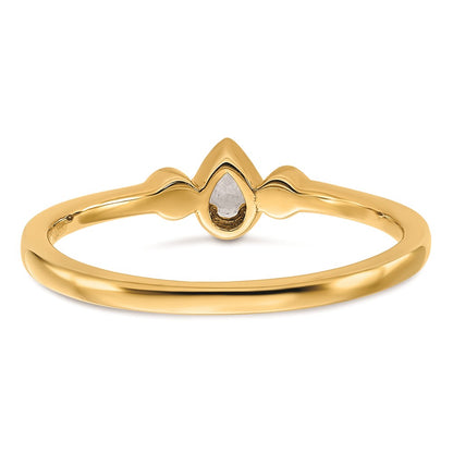 0.10ct. CZ Solid Real 14k Polish Petite Rope Edge Pear Complete Dia Ring