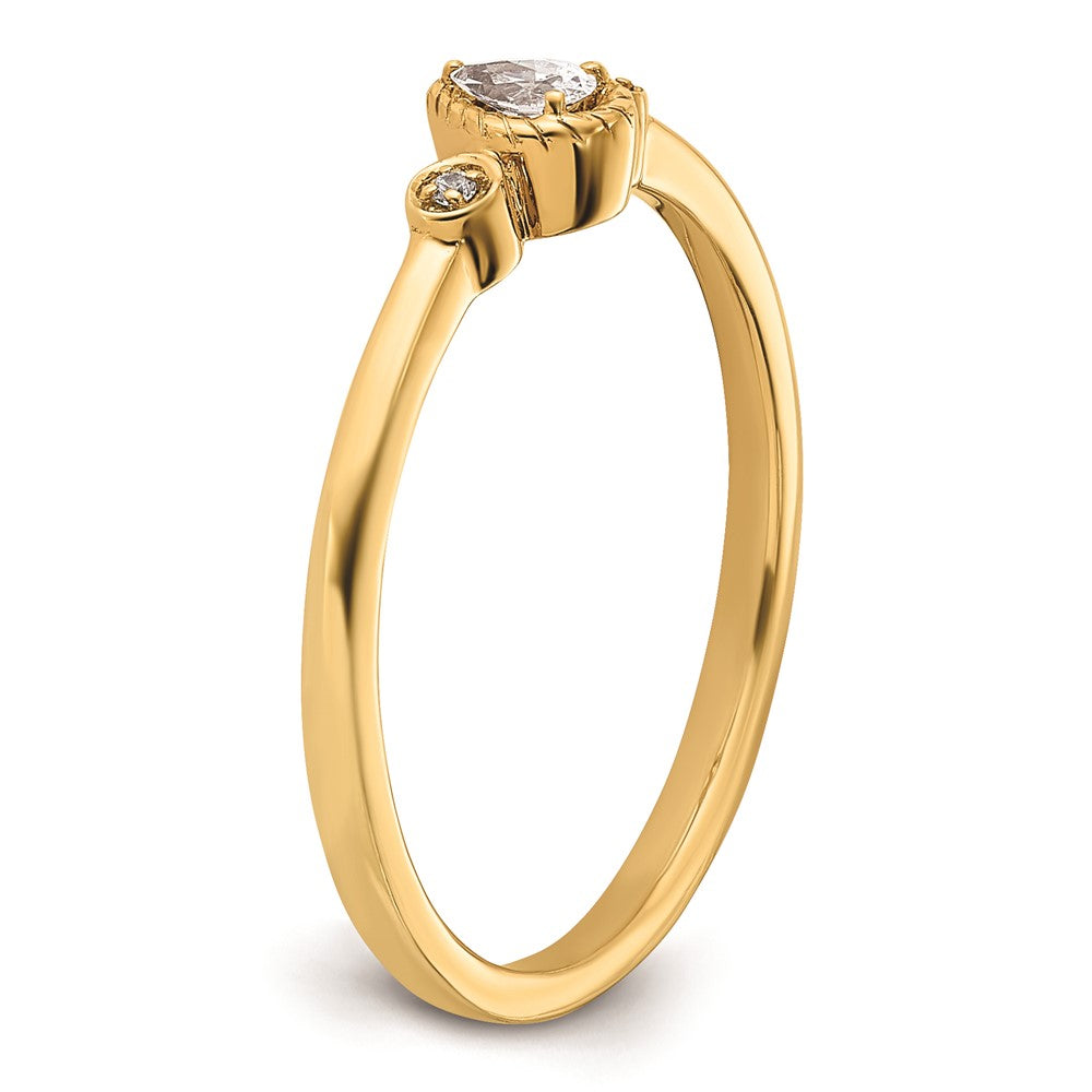 0.10ct. CZ Solid Real 14k Polish Petite Rope Edge Pear Complete Dia Ring