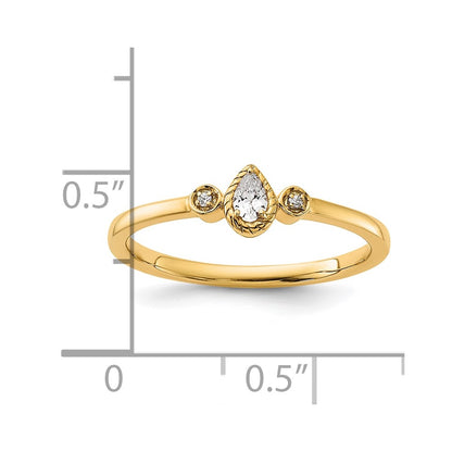 0.10ct. CZ Solid Real 14k Polish Petite Rope Edge Pear Complete Dia Ring