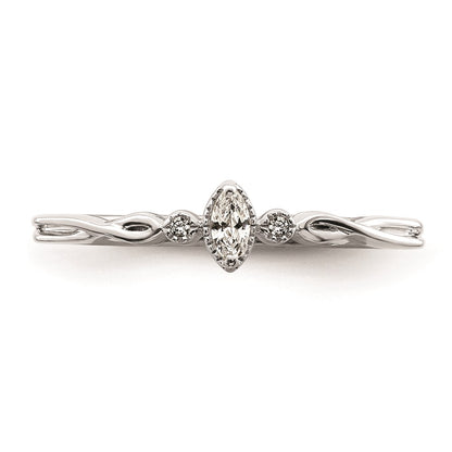 0.11ct. CZ Solid Real 14k White Polish Petite Beaded Edge Marquise Complete Dia Ring