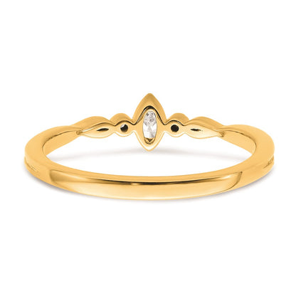 0.11ct. CZ Solid Real 14k Polish Petite Beaded Edge Marquise Complete Dia Ring