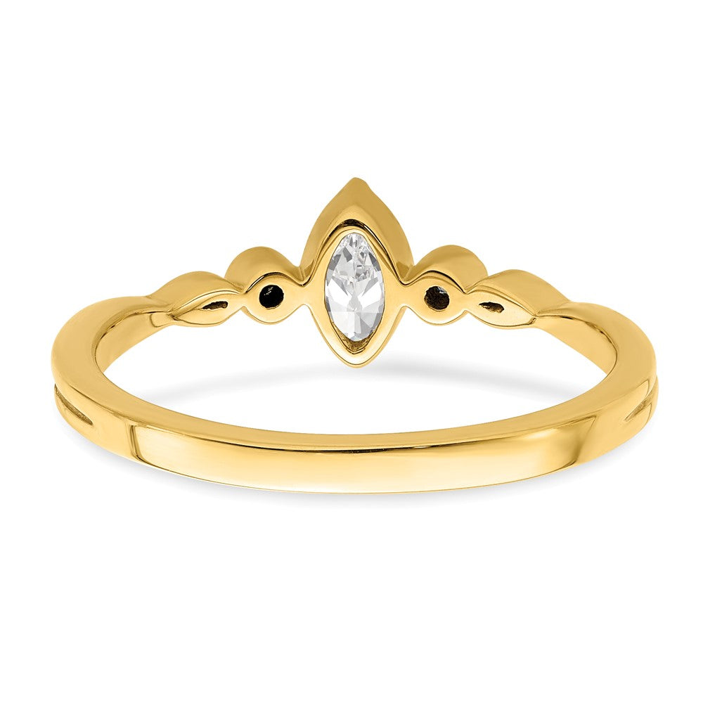 0.24ct. CZ Solid Real 14k Polish Petite Beaded Edge Marquise Complete Dia Ring