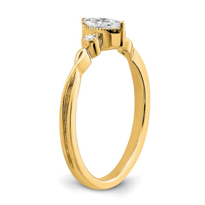 0.24ct. CZ Solid Real 14k Polish Petite Beaded Edge Marquise Complete Dia Ring