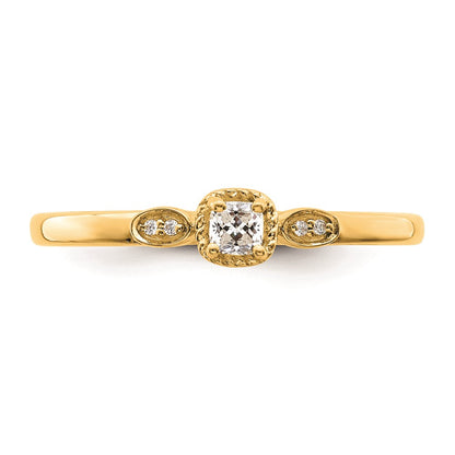 0.11ct. CZ Solid Real 14k Polish Petite Rope Edge Cushion Complete Dia Ring
