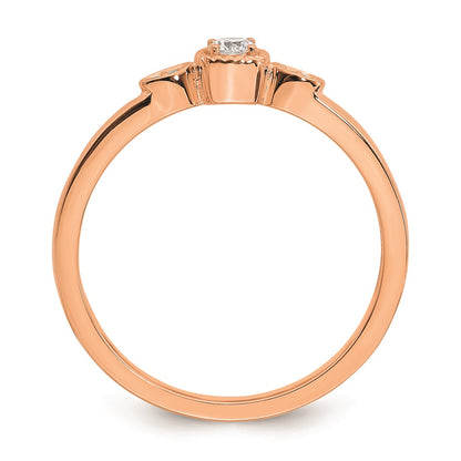 0.10ct. CZ Solid Real 14k Rose Polish Petite Rope Edge Round Complete Dia Ring