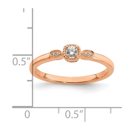 0.10ct. CZ Solid Real 14k Rose Polish Petite Rope Edge Round Complete Dia Ring