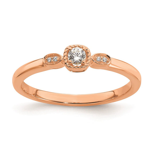 0.10ct. CZ Solid Real 14k Rose Polish Petite Rope Edge Round Complete Dia Ring
