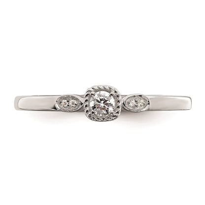 0.10ct. CZ Solid Real 14k White Polish Petite Rope Edge Round Complete Dia Ring