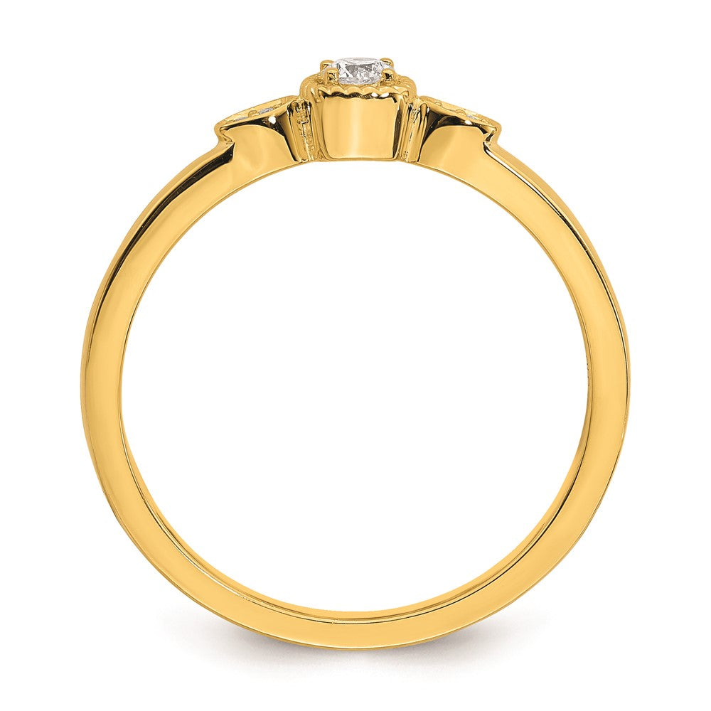 0.10ct. CZ Solid Real 14k Polish Petite Rope Edge Round Complete Dia Ring