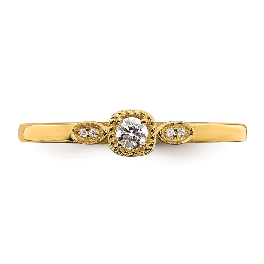 0.10ct. CZ Solid Real 14k Polish Petite Rope Edge Round Complete Dia Ring