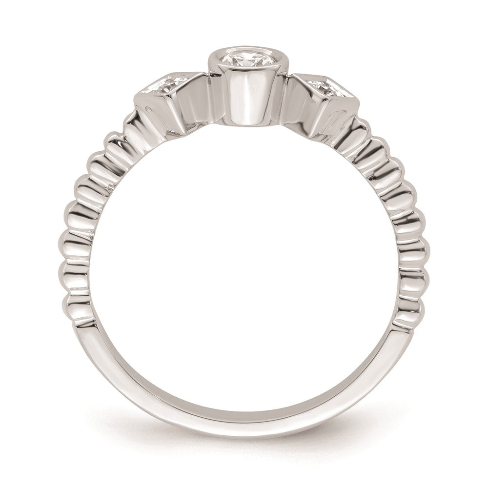 0.25ct. CZ Solid Real 14k White Polish Scalloped Wedding Band Ring Petite Round Complete Dia Ring