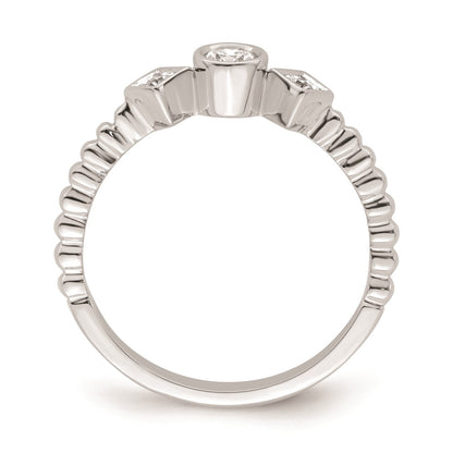 0.25ct. CZ Solid Real 14k White Polish Scalloped Wedding Band Ring Petite Round Complete Dia Ring