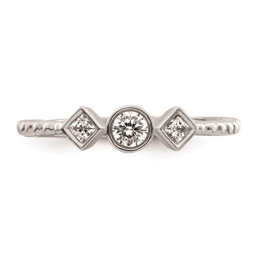 0.25ct. CZ Solid Real 14k White Polish Scalloped Wedding Band Ring Petite Round Complete Dia Ring