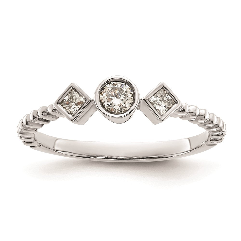 0.25ct. CZ Solid Real 14k White Polish Scalloped Wedding Band Ring Petite Round Complete Dia Ring