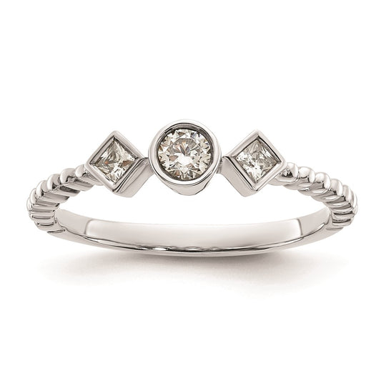 0.25ct. CZ Solid Real 14k White Polish Scalloped Wedding Band Ring Petite Round Complete Dia Ring