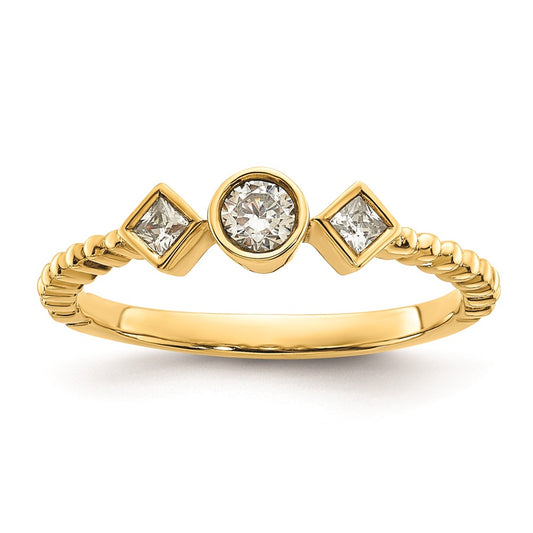 0.25ct. CZ Solid Real 14k Polish Scalloped Wedding Band Ring Petite Round Complete Dia Ring