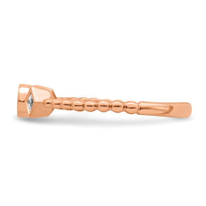 0.25ct. CZ Solid Real 14k Rose Polish Scalloped Wedding Band Ring Petite Round Complete Dia Ring