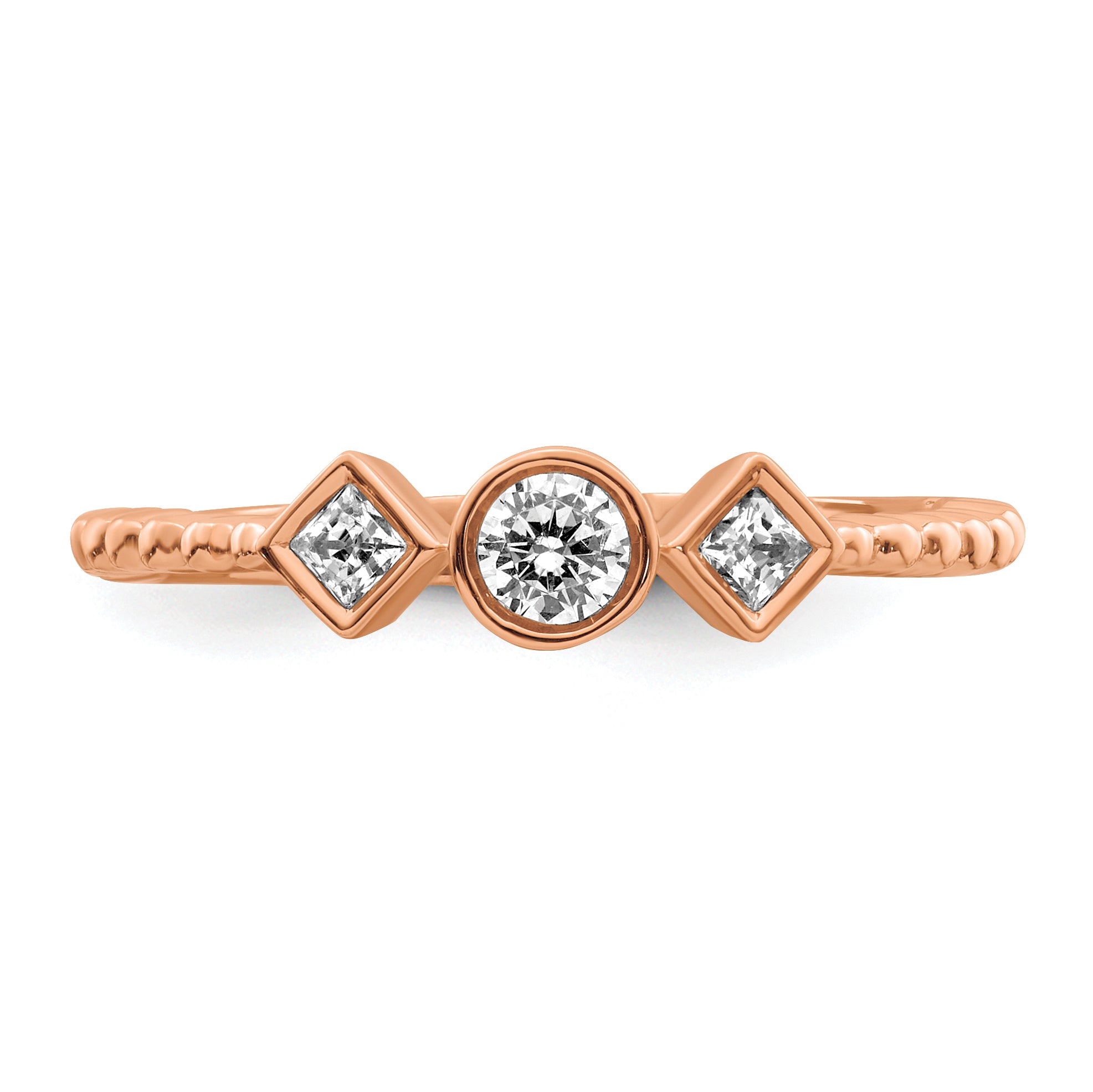 0.25ct. CZ Solid Real 14k Rose Polish Scalloped Wedding Band Ring Petite Round Complete Dia Ring