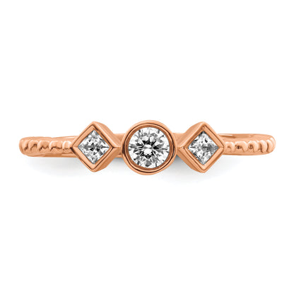 0.25ct. CZ Solid Real 14k Rose Polish Scalloped Wedding Band Ring Petite Round Complete Dia Ring