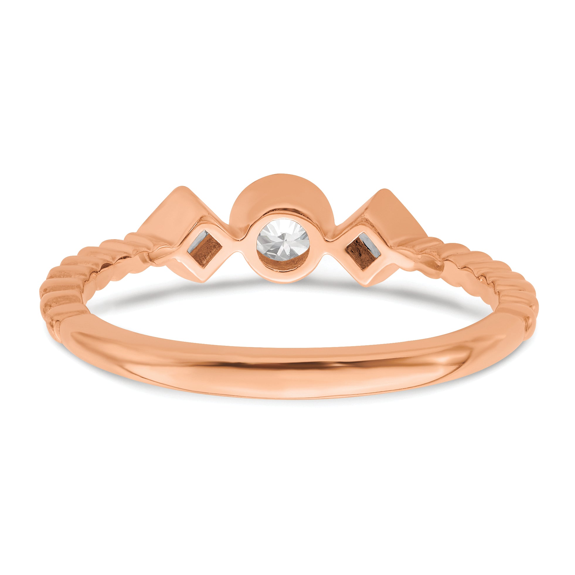 0.25ct. CZ Solid Real 14k Rose Polish Scalloped Wedding Band Ring Petite Round Complete Dia Ring
