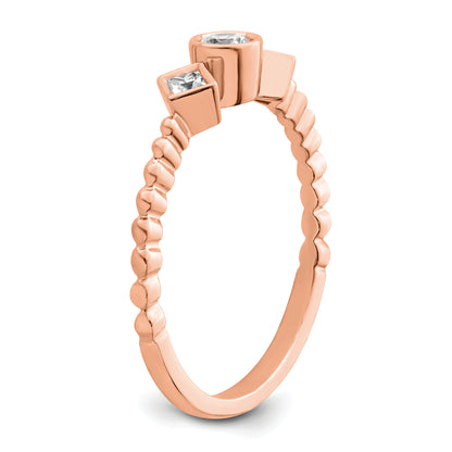 0.25ct. CZ Solid Real 14k Rose Polish Scalloped Wedding Band Ring Petite Round Complete Dia Ring