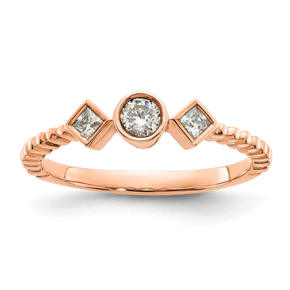 0.25ct. CZ Solid Real 14k Rose Polish Scalloped Wedding Band Ring Petite Round Complete Dia Ring
