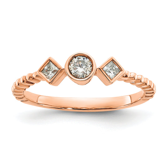 0.25ct. CZ Solid Real 14k Rose Polish Scalloped Wedding Band Ring Petite Round Complete Dia Ring