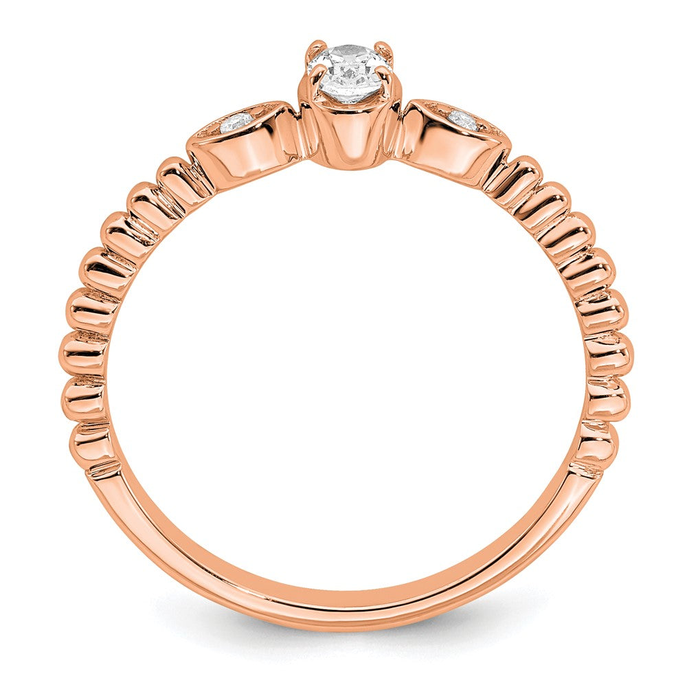 0.24ct. CZ Solid Real 14k Rose Polish Scalloped Wedding Band Ring Petite Oval Complete Dia Ring