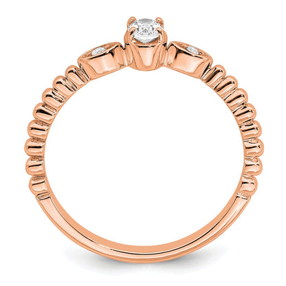 0.24ct. CZ Solid Real 14k Rose Polish Scalloped Wedding Band Ring Petite Oval Complete Dia Ring