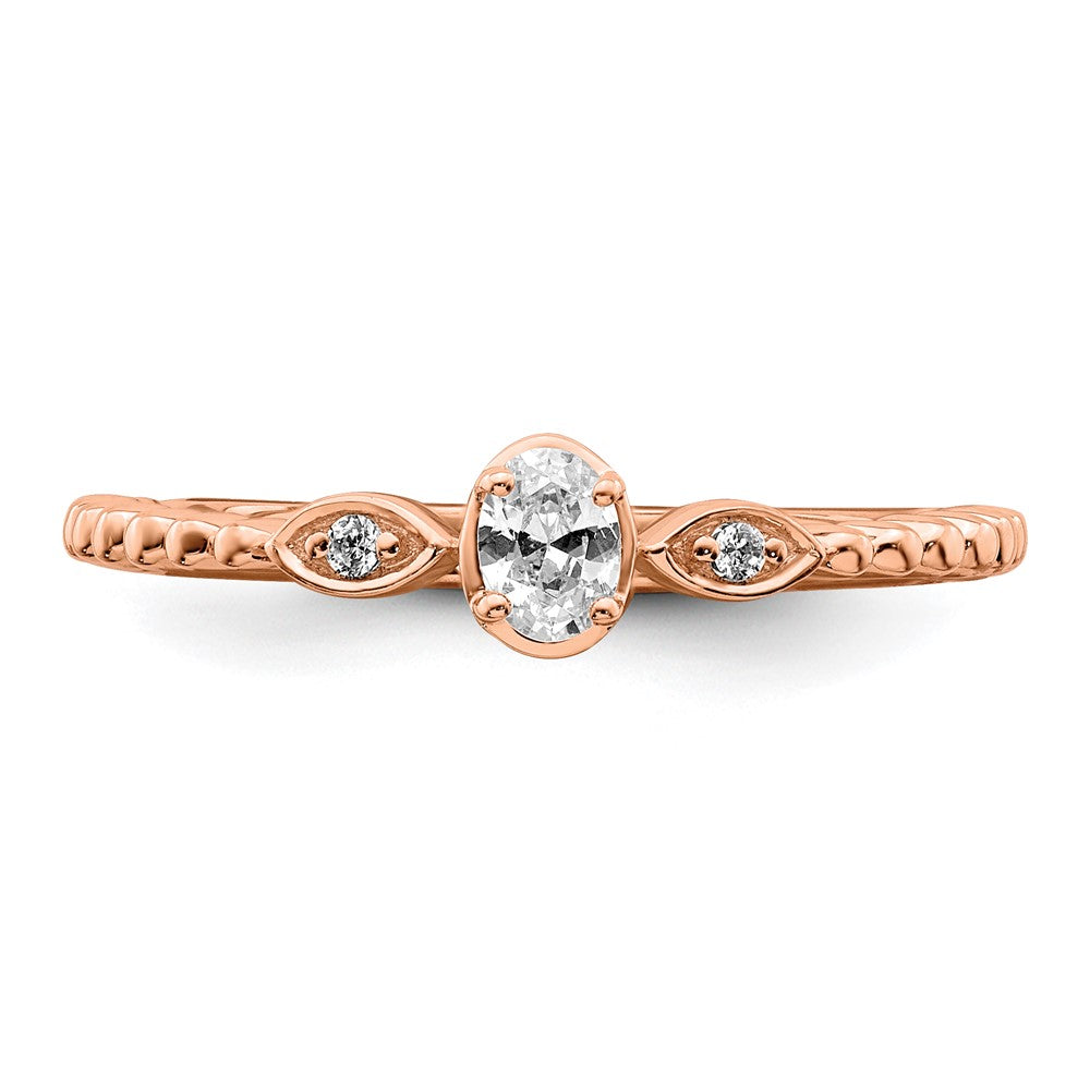 0.24ct. CZ Solid Real 14k Rose Polish Scalloped Wedding Band Ring Petite Oval Complete Dia Ring