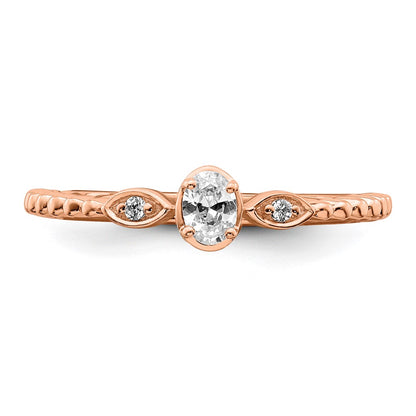 0.24ct. CZ Solid Real 14k Rose Polish Scalloped Wedding Band Ring Petite Oval Complete Dia Ring