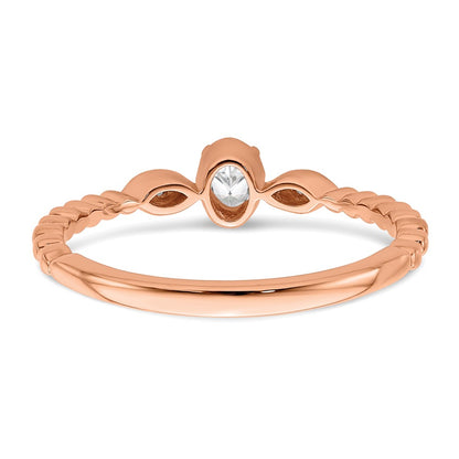 0.24ct. CZ Solid Real 14k Rose Polish Scalloped Wedding Band Ring Petite Oval Complete Dia Ring