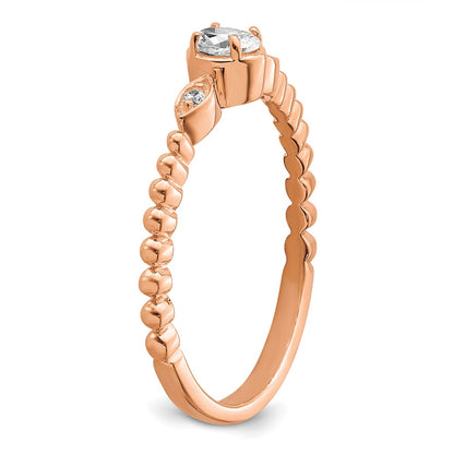 0.24ct. CZ Solid Real 14k Rose Polish Scalloped Wedding Band Ring Petite Oval Complete Dia Ring
