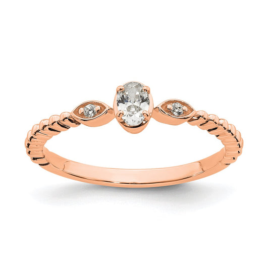 0.24ct. CZ Solid Real 14k Rose Polish Scalloped Wedding Band Ring Petite Oval Complete Dia Ring