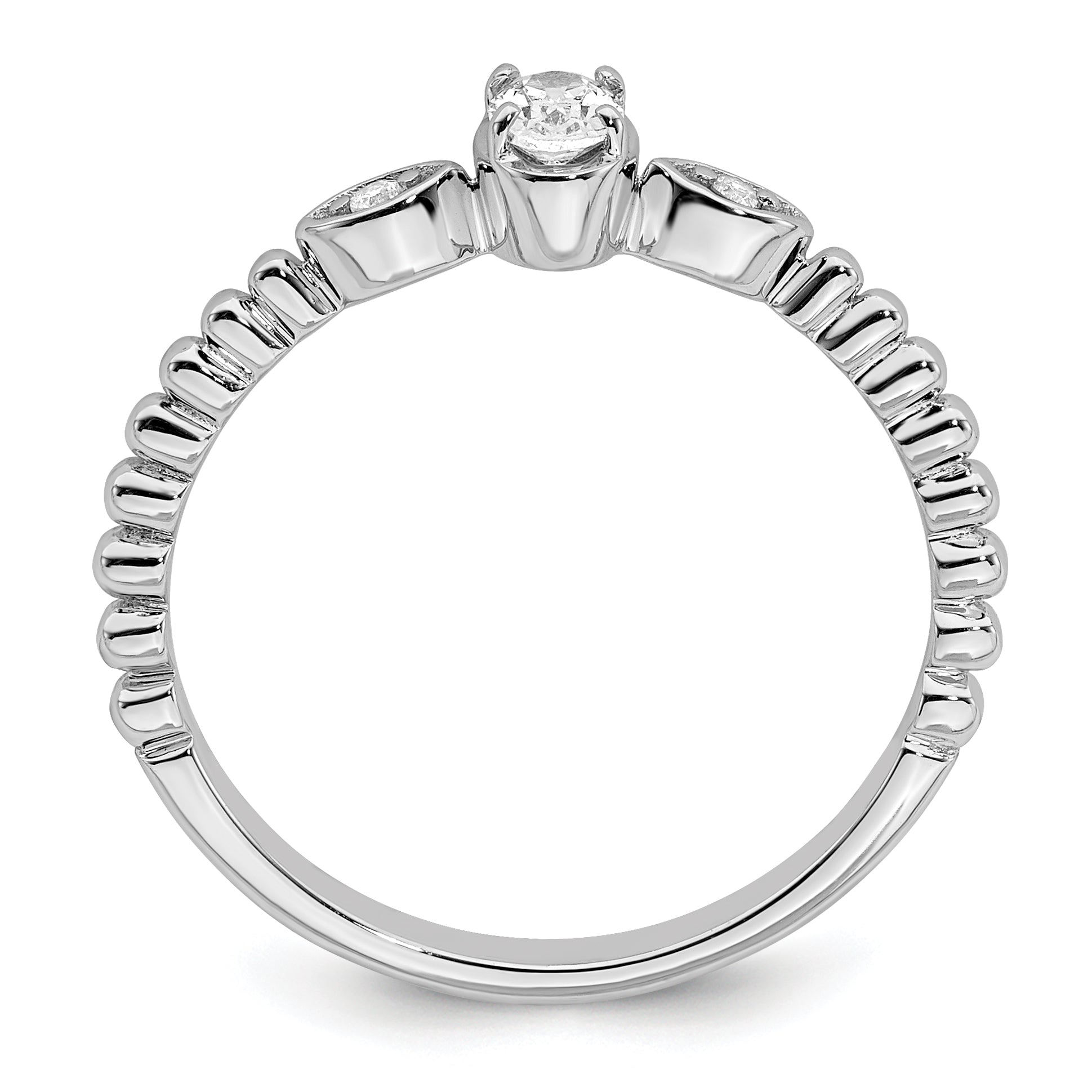 0.24ct. CZ Solid Real 14k White Polish Scalloped Wedding Band Ring Petite Oval Complete Dia Ring