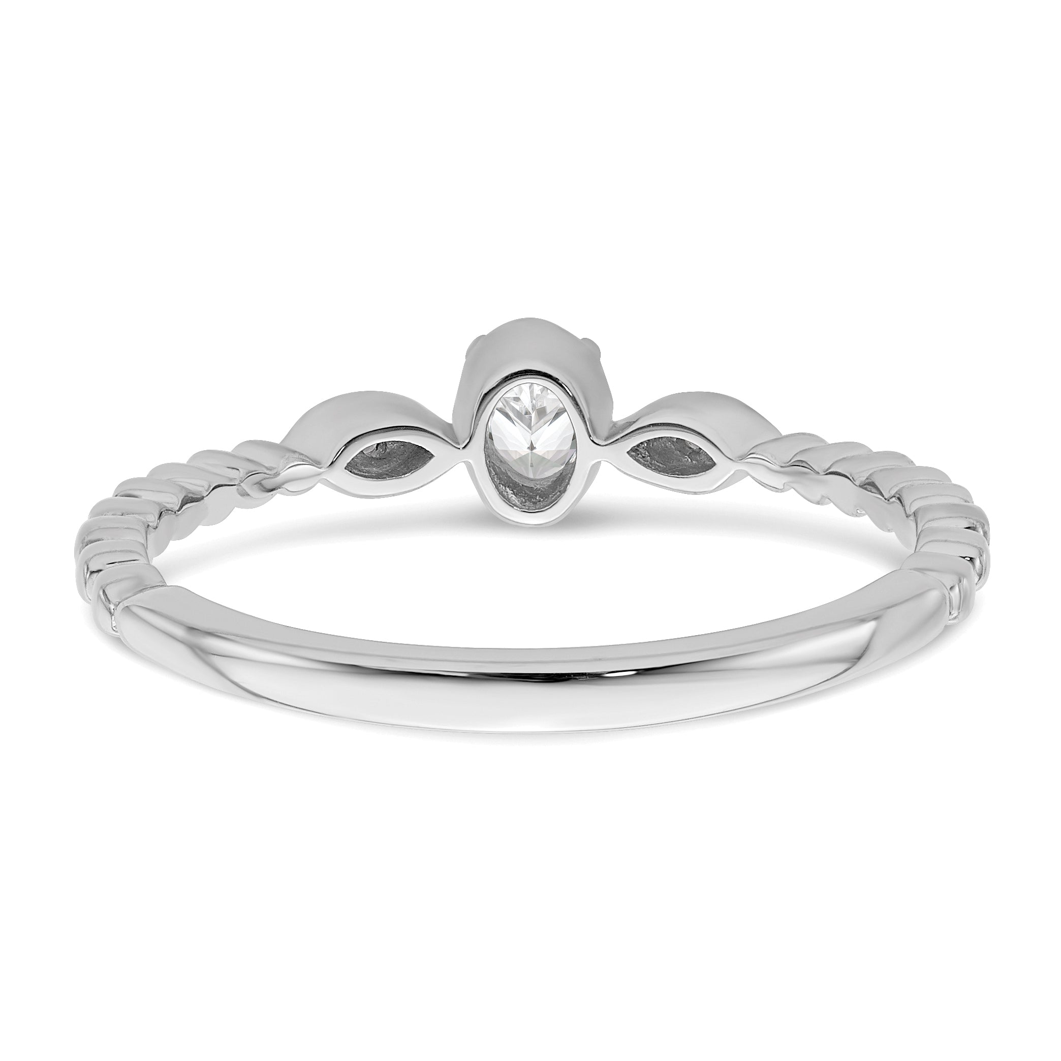 0.24ct. CZ Solid Real 14k White Polish Scalloped Wedding Band Ring Petite Oval Complete Dia Ring