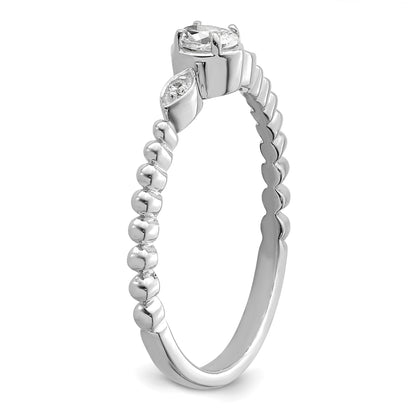 0.24ct. CZ Solid Real 14k White Polish Scalloped Wedding Band Ring Petite Oval Complete Dia Ring