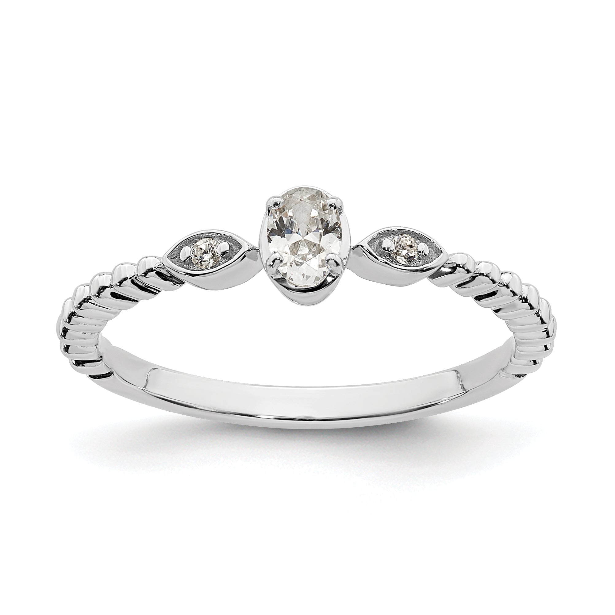 0.24ct. CZ Solid Real 14k White Polish Scalloped Wedding Band Ring Petite Oval Complete Dia Ring