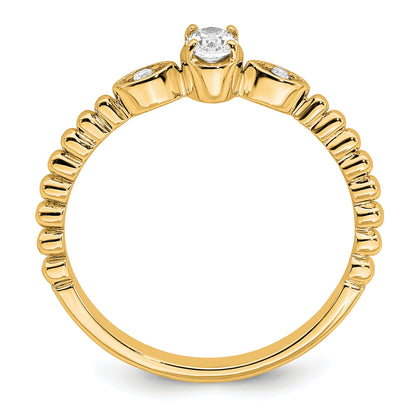0.24ct. CZ Solid Real 14k Polish Scalloped Wedding Band Ring Petite Oval Complete Dia Ring