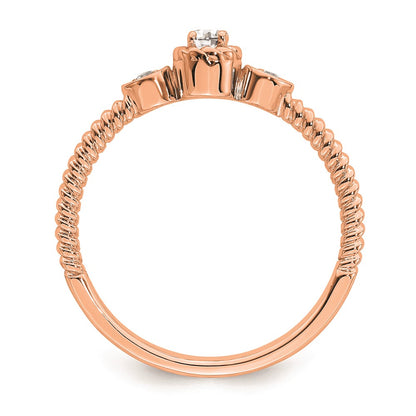 0.10ct. CZ Solid Real 14k Rose Polish Roped Wedding Band Ring Petite Round Complete Dia Ring