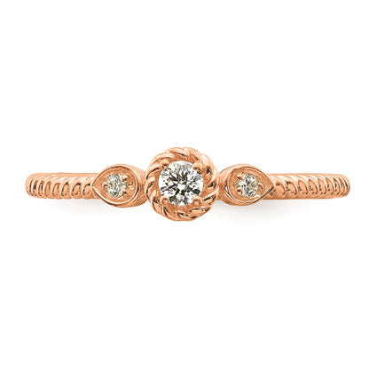 0.10ct. CZ Solid Real 14k Rose Polish Roped Wedding Band Ring Petite Round Complete Dia Ring