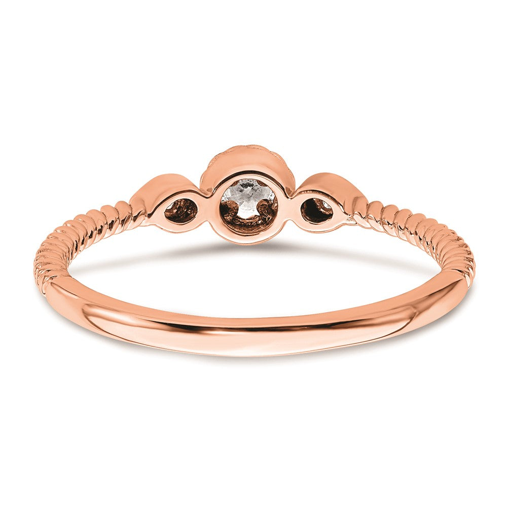 0.10ct. CZ Solid Real 14k Rose Polish Roped Wedding Band Ring Petite Round Complete Dia Ring