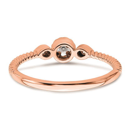 0.10ct. CZ Solid Real 14k Rose Polish Roped Wedding Band Ring Petite Round Complete Dia Ring