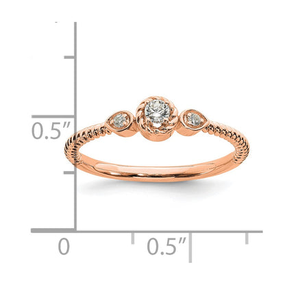0.10ct. CZ Solid Real 14k Rose Polish Roped Wedding Band Ring Petite Round Complete Dia Ring