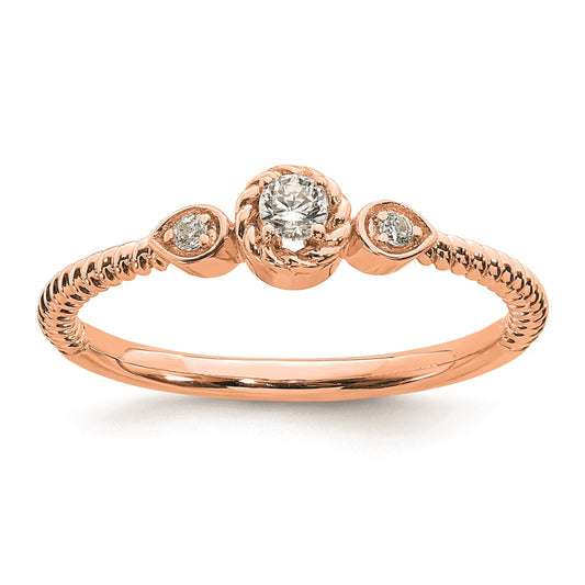 0.10ct. CZ Solid Real 14k Rose Polish Roped Wedding Band Ring Petite Round Complete Dia Ring