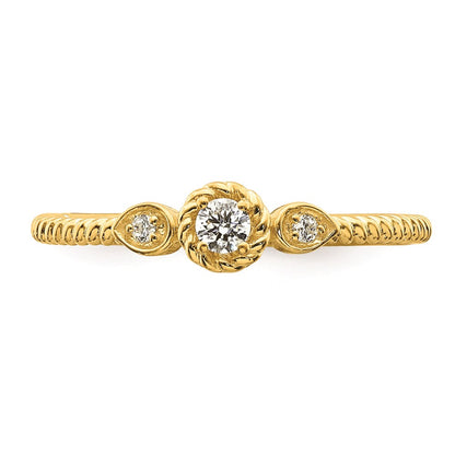 0.10ct. CZ Solid Real 14k Polish Roped Wedding Band Ring Petite Round Complete Dia Ring