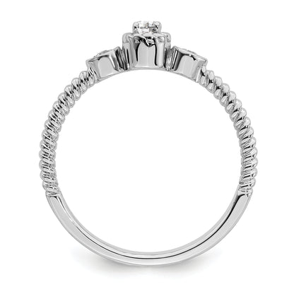 0.10ct. CZ Solid Real 14k White Polish Roped Wedding Band Ring Petite Round Complete Dia Ring