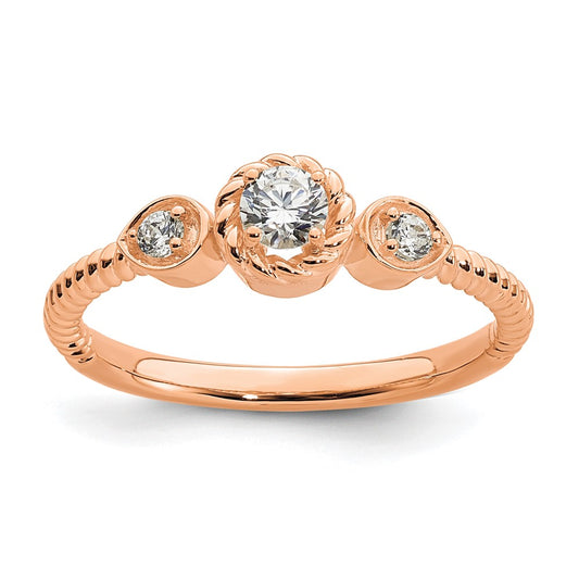 0.25ct. CZ Solid Real 14k Rose Polish Roped Wedding Band Ring Petite Round Complete Dia Ring